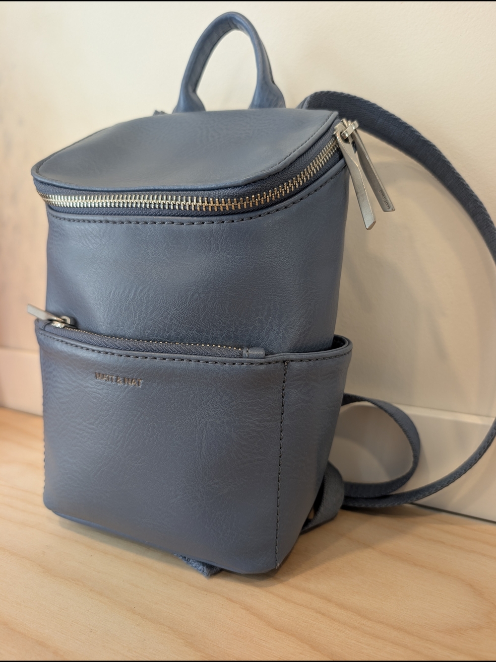 MATT & NAT Mini Backpack – Blue Vegan Leather